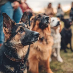realistic group dog training session several dogs