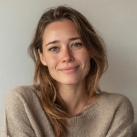 simple realistic portrait of a woman friendly